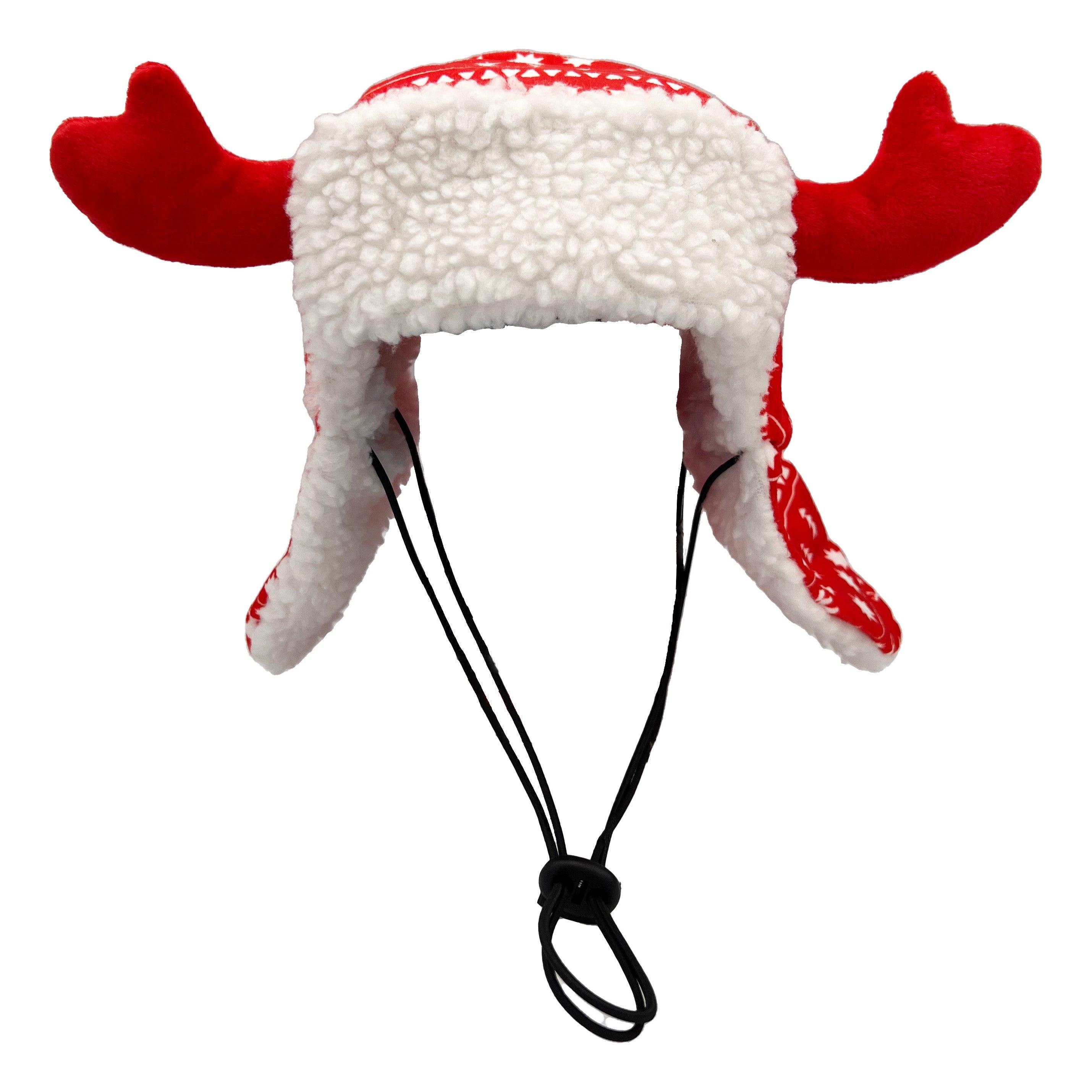 Red Fairisle Antler Hat with SnugFit for Dogs Cats Huxley Kent